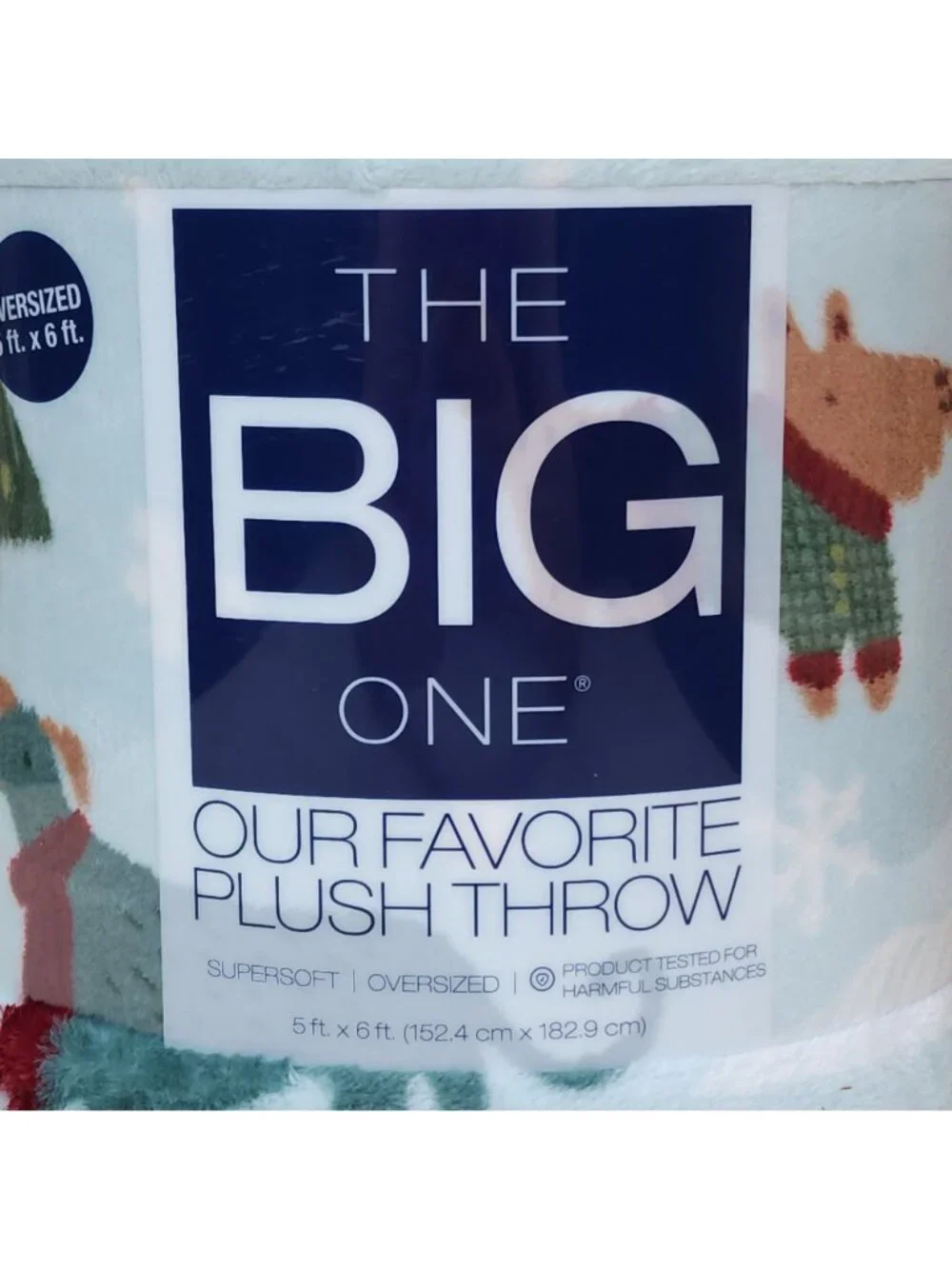 The Big One Oversized Plush Throw Blanket 5'x6' Christmas Dogs Blue Animal Print